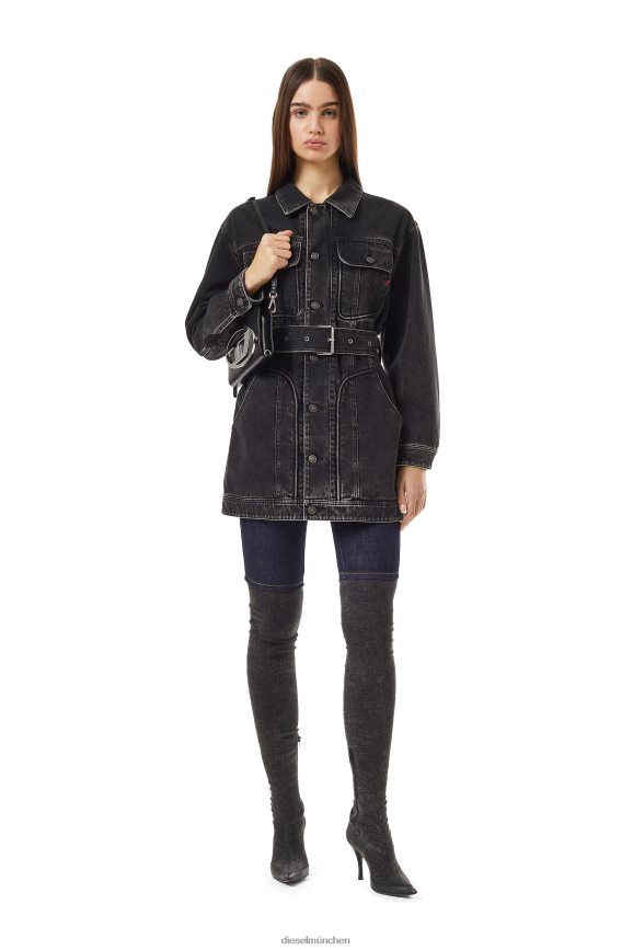 Diesel De-Flaminia Trucker-Mantel Bekleidung schwarz/dunkelgrau Frauen H0VDZ764