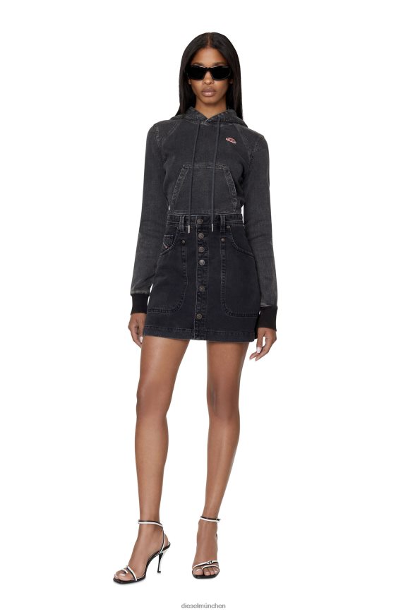 Diesel D-angy Track-Denim-Kapuzenpullover Bekleidung schwarz/dunkelgrau Frauen H0VDZ898