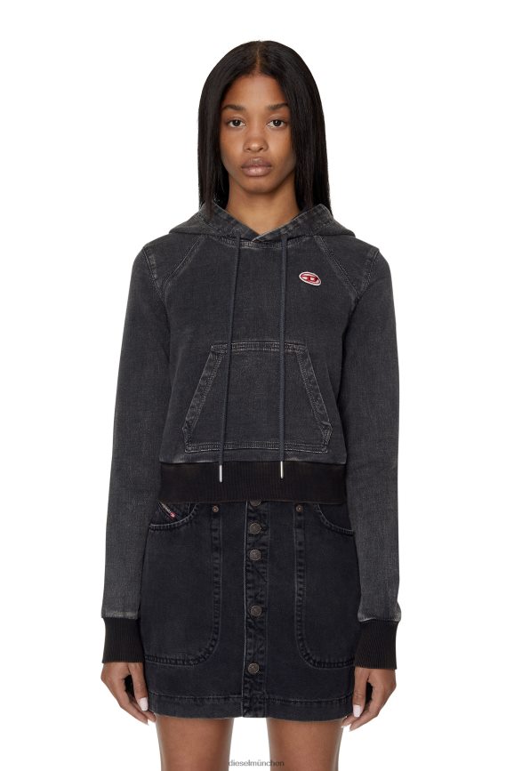Diesel D-angy Track-Denim-Kapuzenpullover Bekleidung schwarz/dunkelgrau Frauen H0VDZ898