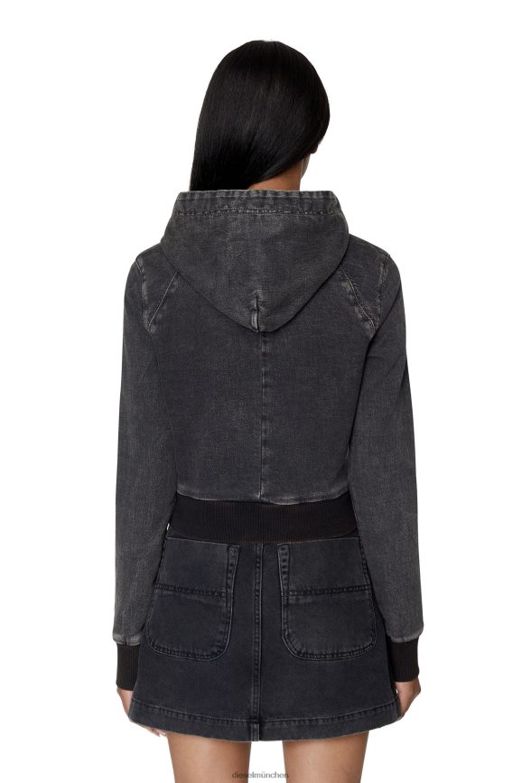 Diesel D-angy Track-Denim-Kapuzenpullover Bekleidung schwarz/dunkelgrau Frauen H0VDZ898