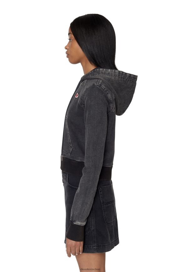Diesel D-angy Track-Denim-Kapuzenpullover Bekleidung schwarz/dunkelgrau Frauen H0VDZ898