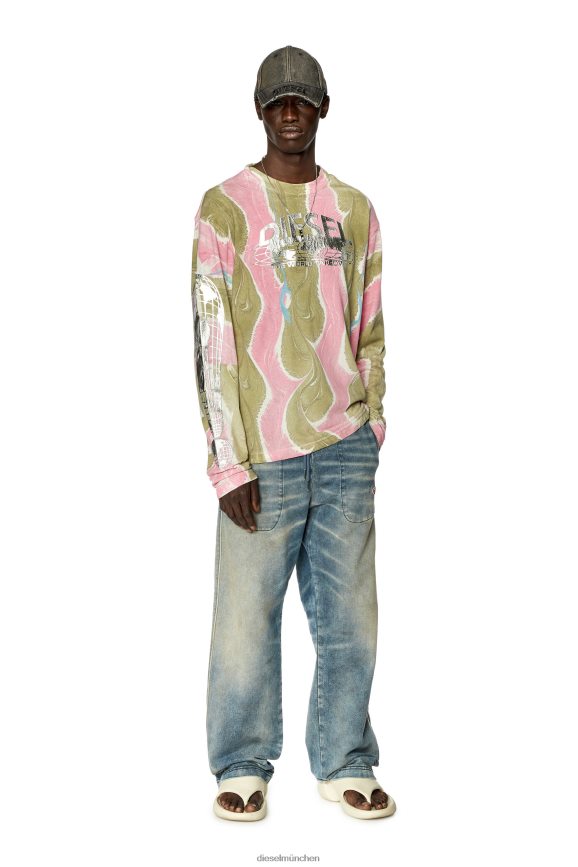 Diesel t-kran-ls-l4 Bekleidung rosa/grün Männer H0VDZ274
