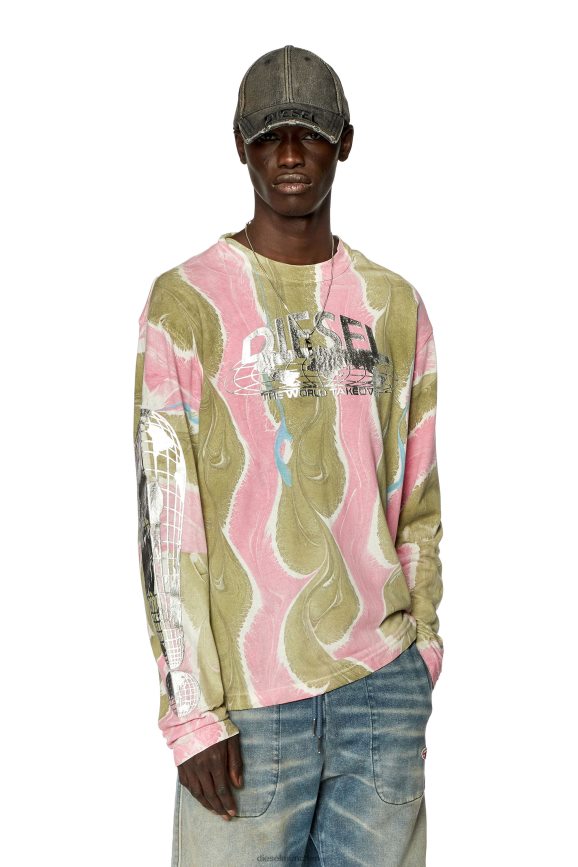 Diesel t-kran-ls-l4 Bekleidung rosa/grün Männer H0VDZ274