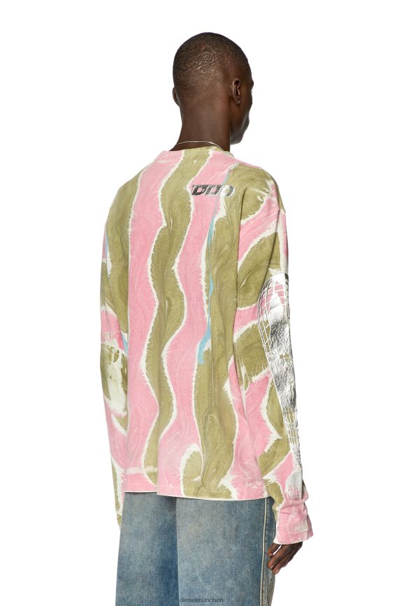 Diesel t-kran-ls-l4 Bekleidung rosa/grün Männer H0VDZ274